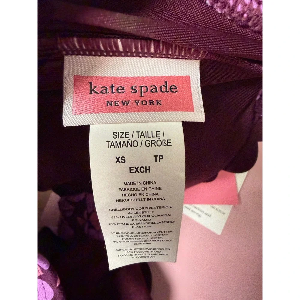 Kate Spade Purple Spade Flower Cutout One Piece Swimsuit XS‎ Bandeau  Strap
